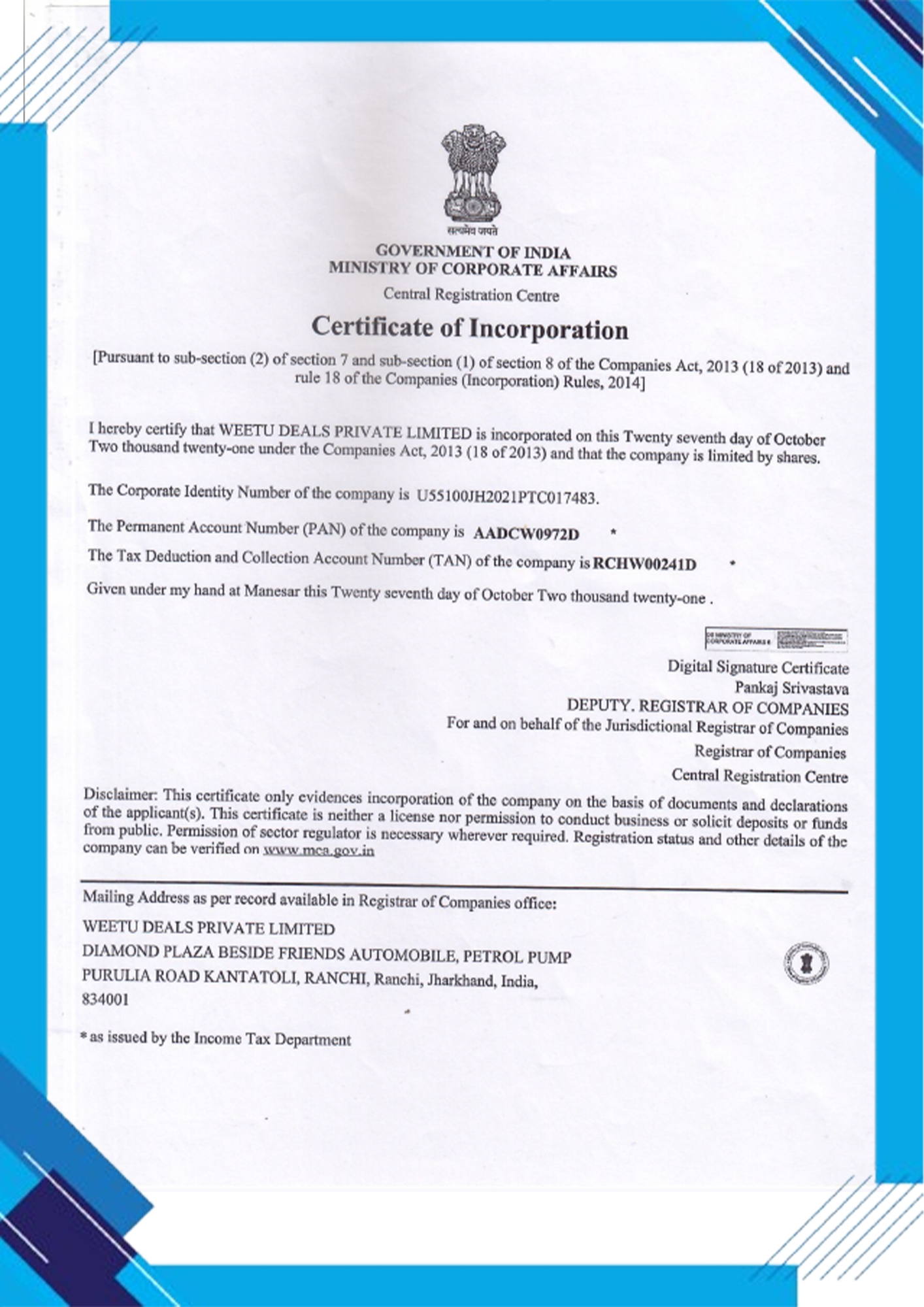 Certificate of Incorporation