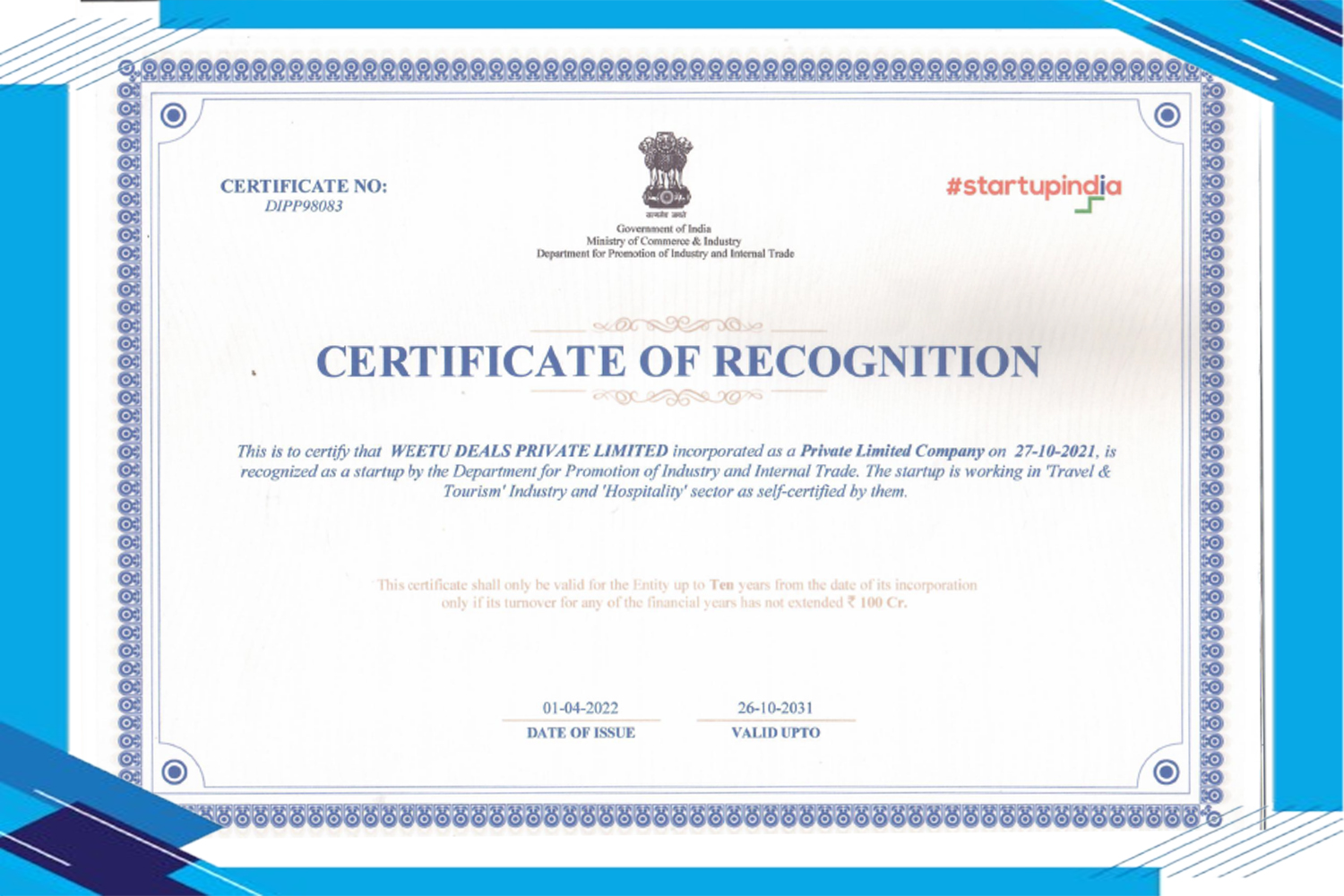 Startup India Recognition